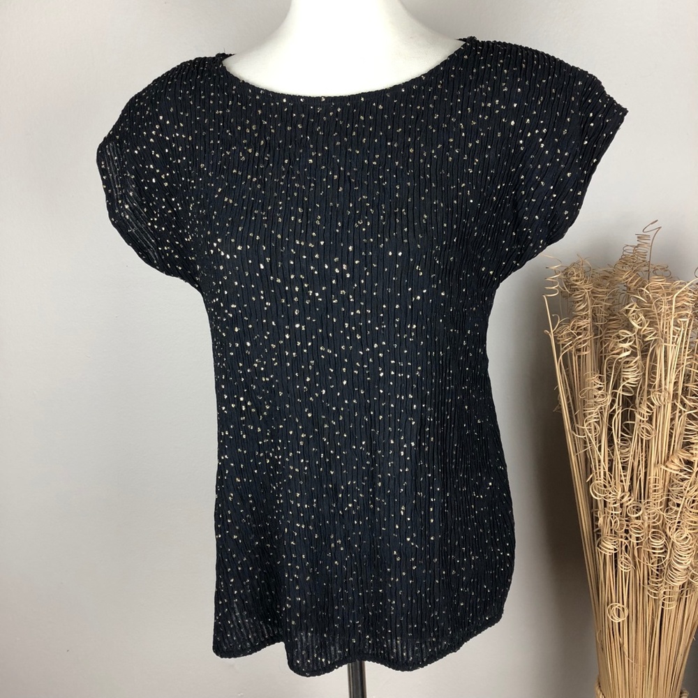 VINTAGE Gold Speckled Short Sleeve Blouse Small